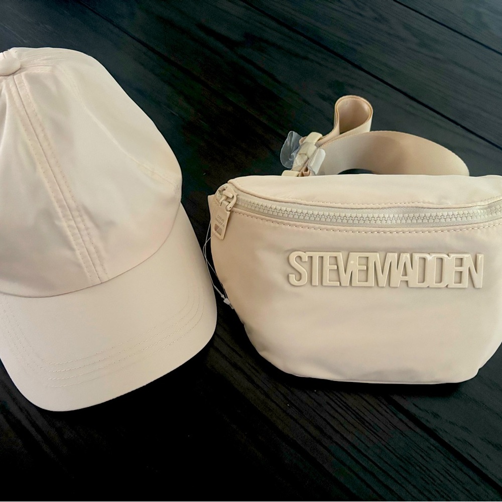 Steve Madden Beige Cap and Belt Bag Set